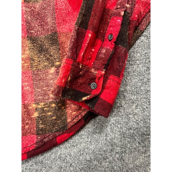 Iowa State Cyclones L Red Plaid Button-Up Flannel Shirt bleached cozy fall - Picture 6 of 7